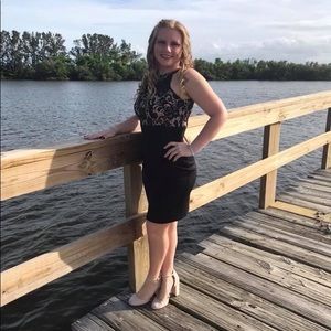 Nude & Black lace top skinny dress